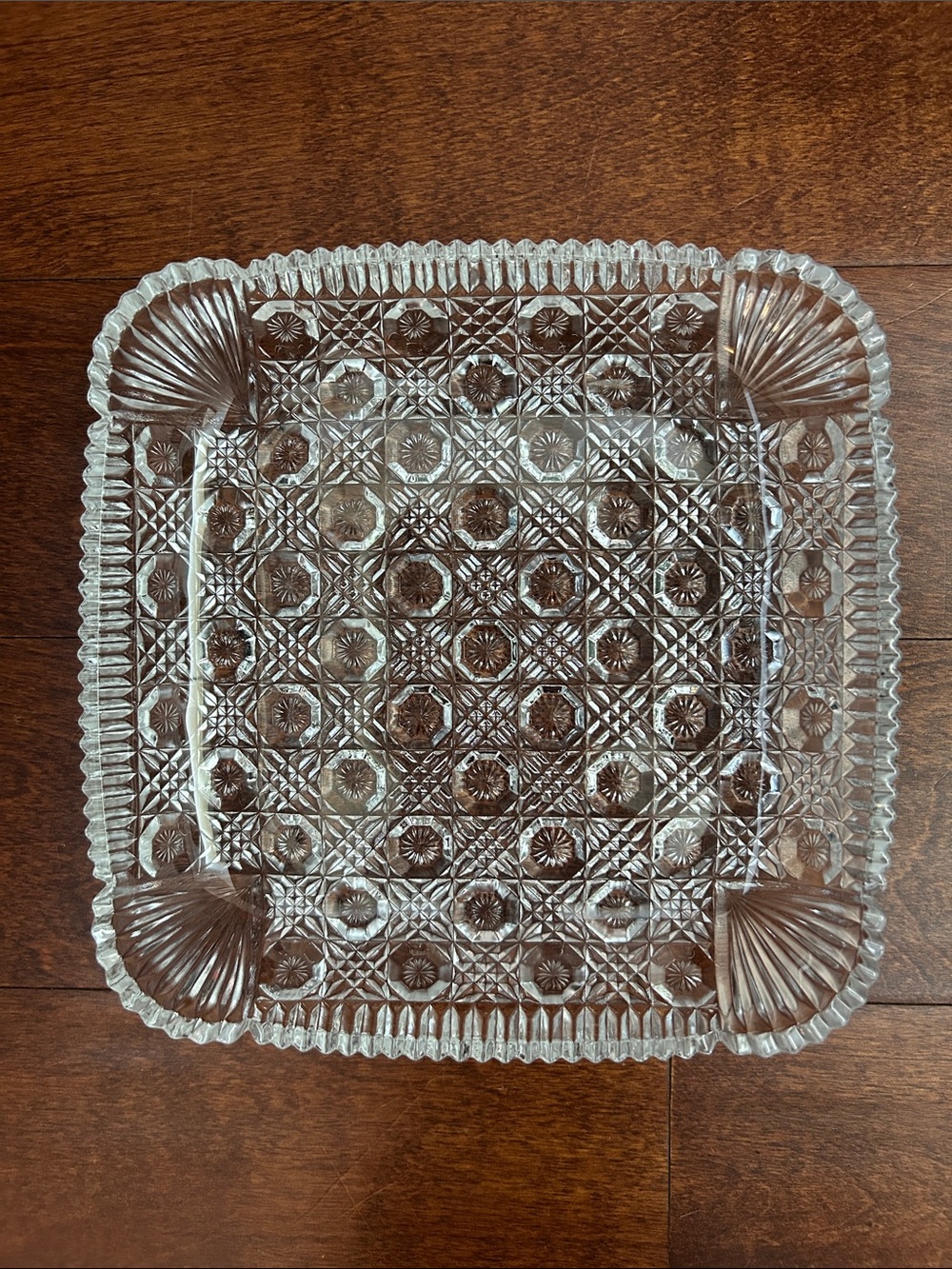 Vintage Clear Glass Square Serving Platter with Pressed Pattern